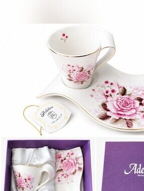 Adeline Pink Floral Porcelain Tea Cup and Saucer Set